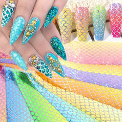 10 Sheets Mermaid Nail Foil Transfers Stickers, Holographic Iridescent Nail Art Decals Fish Scales Pattern Laser Starry Sky Nail Art Stickers Wraps DIY Decoration Manicure Design for Women Girls