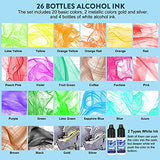 NAWODART Alcohol Ink Set 26 Bottles, Vibrant & Metallic Colors Alcohol Ink for Epoxy Resin, Alcohol-Based Ink for Petri Dish, Coaster, Painting, Resin Art, Tumbler Cup Making, 26 x 10ml/.35oz