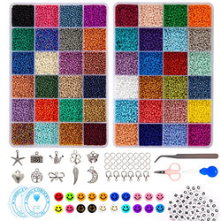 Bead Bracelet Making Kit,35000pcs 2mm Glass Seed Beads for Jewelry Making Kit with Alphabet Letter Bead,Charms and Elastic String,Glass Beads Set for Bracelets Making, DIY, Jewelry Making