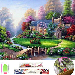 Large 5D Diamond Painting Kit for Adults, Full Square Drill Embroidery Cross Stitch Crystal Rhinestone Mosaic Making Home Decor Christmas Gift Spring Landscape Cottage Art Craft (Summer Scenery)