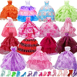 Bymore 15 Pack Handmade Doll Clothes Dress & 15 Pairs Doll Shoes for 11.5 Inch Doll, Accessories Lace Wedding Party Dresses Gowns Outfits Gifts,Organza Drawstring Pouches Gift Packing.