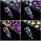 Holographic Butterfly Nail Foils, 3D Holographic Nail Stickers Butterfly Lip Leaf Nail Art Decals Holographic Starry Sky Design Tips Wraps Foil Transfer DIY Nail Decoration for Women Girls(10Sheets)