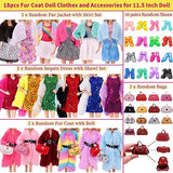 21 pcs 11.5 Inch Doll Clothes Fur Coat Winter Clothes and Accessories Includes 6 Sets Doll Fashion Clothes, 10 Pairs Doll Shoes, 2 Doll Bags for 30cm Girl Dolls Casual Doll Outfits Random Colors