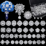 138 Pieces Flower Brooch Bouquet Pins Silver Rhinestone Brooches Diamond Pins for Flowers Crystal Corsages Flower Straight Head Pins Bulk Brooches Jewelry for Crafting Wedding Decor Supplies
