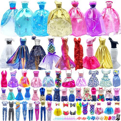 Style Shine 50 Pack Doll Clothes and Accessories, 4 Wedding Gowns 2 Evening Dresses 6 Fashion Dresses 6 Set Casual Outfits Top and Pant 2 Swimsuit Bikini, 20 Hanger 10 Shoe Toys for Girl Birthday Gift