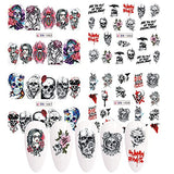 Halloween Nail Stickers Day of The Dead Nail Art Water Decals Transfer Foils for Nails Supply Skull Clown Spider Pumpkin Maple Leaf Design Nail Tattoos DIY Halloween Party Decoration Supplies 12PCS