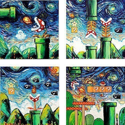 4 Print Set Video Game Wall Art Prints Retro Gaming Posters by Aja 8x8, 10x10, 12x12, 20x20, 24x24 inches Retro Gamer Decor