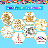 8378pcs 3mm Glass Seed Beads Flat Clay Beads for Jewelry Making, Assorted Colors Bracelet Beads with Letter Alphabet Bead Smile Face Evil Eye Gold Round Spacer Star Kids Beads Charms Kit for Girls