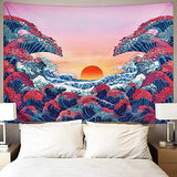Ocean Wave Tapestry Sunset Tapestry 3D Great Wave Tapestry Japanese Tapestry for Room