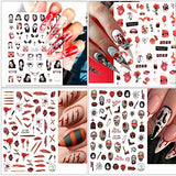 8 Sheets Halloween Nail Art Stickers 3D Ghost Face Nail Decals Horror Bloody Scar Zombie Ghost Skull Clown Evil Blood Spooky Vampire Nail Stickers for Women Girls Halloween Nail Designs Supplies