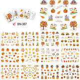 Fall Nail Stickers Halloween Thanksgiving Nail Art Accessories Decals 12 Sheets Maple Leaf Pumpkin Turkey Water Transfer Nail Art Stickers for Women Girls Kids DIY Thanksgiving Day Decorations