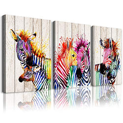 3 Pieces A zebra abstract Watercolor painting Canvas Wall Art for living room Wall Decor for bedroom kitchen decorations animal posters Canvas Prints artwork Modern framed bathroom Home decoration