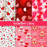 6 Pieces Heart Pattern Fabric Heart Print Fabric Cupid Arrow Sewing Squares Cute Bear Quilting Fat Quarters Heart Love Pattern Patchwork Bundles for Valentine DIY Crafts Supplies