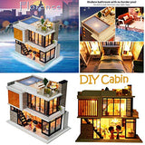 DIY Wooden Miniature Dollhouse Kit with Doll & Music, Mini House Woodcraft Construction Kit-3D Wooden Puzzle-Model Building Set DIY Cabin Wooden Villa Gift for Christmas Holiday Birthday