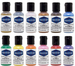 Americolor 12 Color SHEEN - PEARLESCENT Airbrush Color Kit  7.8 oz.  Ounce (0.65 Oz each bottle)