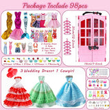 98 Pcs Doll Clothes Outfit for Doll with Doll Closet, 3 Princess Dresses+15 Dressest+3 Tops Pants+3 Bikinis+10 Jewelry+10 Bags+10 Shoes+ 38 Accessories(Random Style)