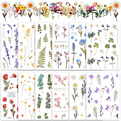 240 Pieces Transparent Small Flower Stickers for Scrapbooking PET Vintage Plants Stickers Clear Flower Decorative Waterproof DIY for Scrapbook, Journal, Album, Laptop, Card Making (Flower, Leaves)