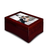 Ikee Design Wooden Glossy Rosewood Musical Jewelry Box with Fold-up 4x6 Photo Frame