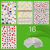 16 Sheet 3D Nail Decals Stickers, Self-Adhesive DIY Nail Art Decoration Set Including Cartoons Flowers Leaves Plants Fruits Patterns for Women Girls