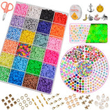 LZOUOWO Polymer Clay Beads for Bracelets Making Aesthetic Kit 5280+Pcs Flat Heishi Beads for Jewelry Making DIY Set with Letter Beads, Smiley Face Beads and Charms etc