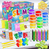 Slime Kit for Girls Boys Kids, Slime Supplies, Slime Making Kits for 5 6 7 8 9 10 11 12 Years Old Girls, Birthday Gifts Ideas, Girls Toys Glow in Dark Glitter Slime Craft Supply
