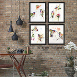 Kairne Abstract Birds Art Print Watercolor Hummingbirds and Flower Branch Canvas Painting,Set of 4(8"x10") unframed,Nature Wall Art Poster for Living Room Bedroom Office Decoration