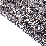 RayLineDo 100% Cotton Linen Printed Fabric Navy Wave Patchwork Tablecloth 150cm wide - Price per