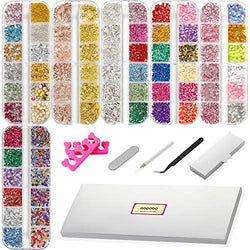 Nail Art Rhinestones, Nail Crystal Nail Gems Nail Art Supplies, Nail Design Kit, contains 6 Boxes of 72 Types, and Nail Accessories with 2 Finger Separator, 1 Tweezers, 1 Nail File, 1 Pen