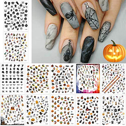 1500+ Patterns Halloween Nail Art Stickers Decals, Kalolary DIY Self-adhesive Nail Art Tips Stencil Halloween Nail Decorations Gift Include Pumpkin/Bat/Ghost/Witch/Spider Net