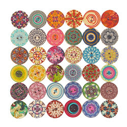 Mahaohao Mixed Random Flower Painting Round 2 Holes Decorative Wood Wooden Buttons for Sewing