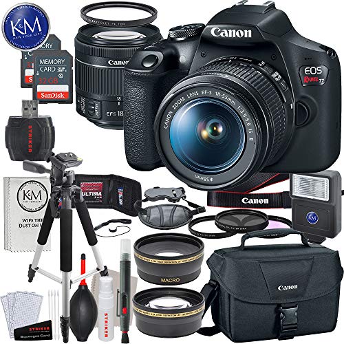Canon EOS Rebel T7 DSLR Camera w/ EF-S 18-55mm Lens + 2 x 32 GB Memory + Deluxe Striker Bundle