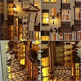 Fsolis 3D Wooden Puzzle, DIY Dollhouse Miniature Kit DIY Dollhouse Wood Bookends Book Nook Model Building Kit with LED Light BS01