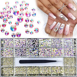4980Pcs AB Nail Rhinestones Crystals Multi Sizes Shapes Flatback AB Nail Beads Glass Gems Stones Crystals Rhinestones for Nail Art DIY Crafting Jewelry Accessories