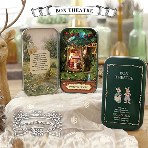 Instenira Box Theater Dollhouse, Mini Cabin Handicraft DIY Assemble Box House Kits Art Gifts Creative Room with String Light Tweezer Ruler for Kids Friends Birthday Valentine's Day (Forest Rhapsody)