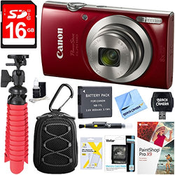Canon PowerShot ELPH 180 20MP 8x Optical Zoom Digital Camera (Red) + 16GB SDHC High Speed Memory