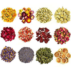 COYMOS Dried Herbs 100% Natural Dried Flowers for Candle Making, Resin Jewelry, Bath Bombs - Contains Hibiscus Flowers, Mint Leaves, Lavender Buds, Lemon Slices etc. (12 Botanical Varieties Total)