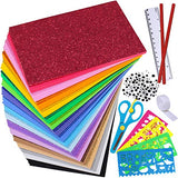 85 Sheets Bright Craft Foam Sheets Glitter Craft Foam Sheets 17 Assorted Rainbow Colors 9x6" 2mm Thick with Scissor Stencils Ruler Pencils for Kids Classroom Party Scrapbooks Artwork Projects 9" x 6"