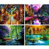 WHATWEARS DIY 5D Diamond Painting Kit for Adults and Beginners, 4 Pack Diamond Painting by Number Kits, Landscape Full Drill Crystal Embroidery Painting Cross Stitch Arts Crafts for Home Wall Decor