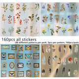 Transparent Plant Stickers for Journaling - Vintage Journaling Stickers 160pcs Scrapbook Sticker 3D Aesthetic Botanical Flower Feather Butterfly Sticker for Bullet Journals Planners Decorative Decals