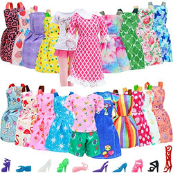 KIDWANNT 24 Pcs Doll Clothes and Accessories Set for 11.5 Inch Dolls Girls Kids Party Favors,Includes 4 Fashion Outfits,10 Dresses and 10 Shoe