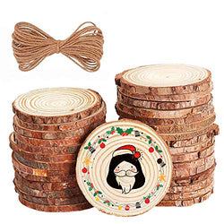 Wood Slices 30Pcs 3.1''-3.5'' Natural Wood Slices Predrilled with Holes and 33ft Jute Twine, for