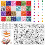 Bead Kits for Bracelet Making, 4000 Pcs 4mm Small Pony Seed Beads for Jewelry Supplies with Alphabet Letter Beads Elastic String Cords Pendant Charms for Kids DIY Necklaces Art Crafting