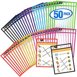 Dry Erase Pockets 50 Pack - Reusable Dry Erase Pockets - Plastic Sleeves - Job Ticket Holders - Dry Erase Sleeves - Multi-Colored Sheets Job - School - Classroom Supplies for Job - Teachers & Kids