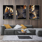 ONEAM ART Black Golden Plant Leaf Canvas Poster Print Modern Home Decor Abstract Wall Art Painting Nordic Living Room Decoration Picture-19.6x27.5 inchx3 (Frameless)