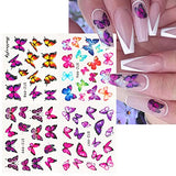 Butterfly Nail Art Stickers for Acrylic Nails Water Transfer Decals for Spring Colorful Butterfly Fashion Nail Design Sticker Manicure Tips Decorations Kit 12 Sheets