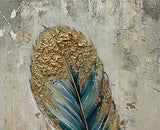 Boieesen Art,24x48Inch 3D Abstract Hand Painted Textured Wall Art Golden Feather Oil Paintings Simple contemporary Canvas Artwork for Living Room Bedroom Wall Décor