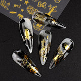 Eseres 9Pcs Halloween Nail Art Stickers Self-Adhesive Gold Nail Stickers for Women Manicure 3D Letters Nail Decals Designs for Halloween