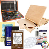 US Art Supply 82 Piece Deluxe Art Creativity Set in Wooden Case, Wood Desk Easel and BONUS 20