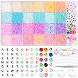 Gacuyi 20160pcs 2mm Glass Seed Beads for Jewelry Making Kit, Small Beads Bracelet Making Beads Kits, Tiny Beads Kit with Letter Heart Smiley Beads and Elastic String Tweezers for DIY Art Craft Gifts