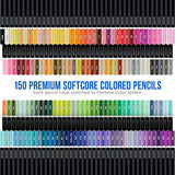 Master 150 Colored Pencil Mega Set with Premium Soft Thick Core Vibrant Color Leads in Tin Storage Box - Professional Ultra-Smooth Artist Quality - Blending, Shading, Layering, Adult Coloring Books